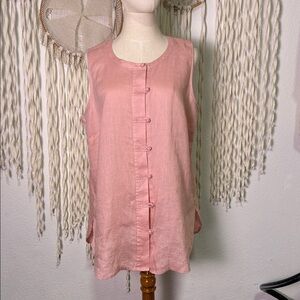 J. Jill Love Linen Peachy Pink Sleeveless Toggle Closure Tunic Length Top Large
